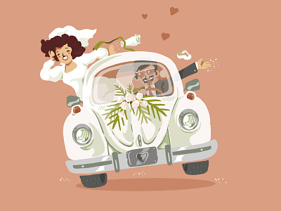 Beetle Wedding Car beetle bride car heart husband illustration love married story volkswagen vw wedding