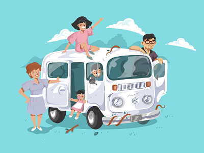 Kombi Road Trip auto car family illustration road story trip van volkswagen vw