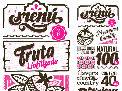 packaging design color design fruits lettering packaging pink strawberry type typography