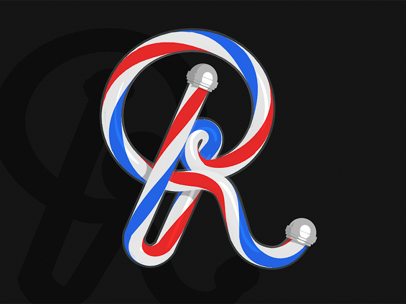 Barber shop R 3d animation barber barbershop c4d gif letter lettergif loop motion r shop