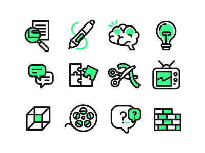 Iconography brain design icons idea motion strategy team work