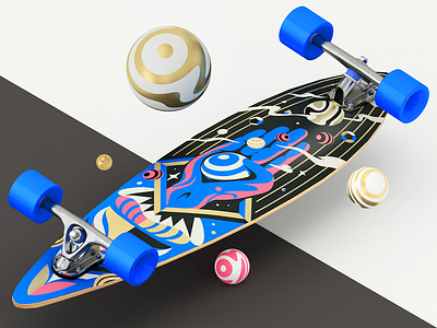 Board Concept 3D render 3d board c4d design gold golden illustration longboard longboards printed skate skateboard