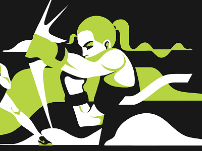Boxing Woman bold box boxing character color flat green hit illustration minimal punch sport