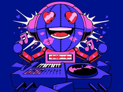 Dj CrunchLove dj headphones illustration love music robot valentines
