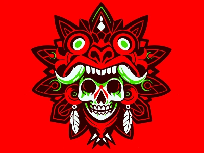 NEON AZTEK aztek illustration logo mexican mexico red shield simple skull skull logo sticker vector