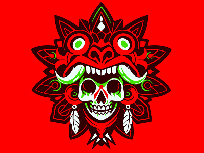 NEON AZTEK aztek illustration logo mexican mexico red shield simple skull skull logo sticker vector