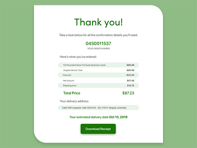 Email Receipt I Daily UI I Challenge 017 challenge daily 100 challenge dailyui design email email design email receipt green ui web