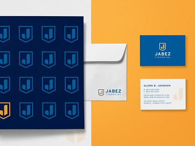 Jabez Branding blue branding finance finance financial gold j letter logo shield