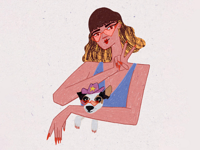 Cool girl with a doggo dog illustration portrait