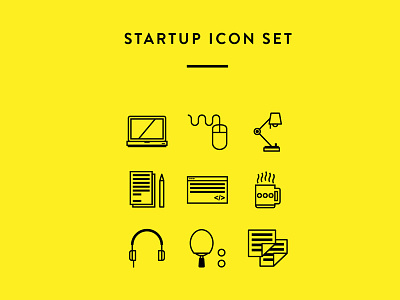 Startup Icon Set black icon illustrator line sketch startup yellow