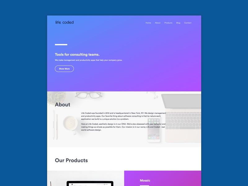Website to be up soon product tech landing page company purple blue web design
