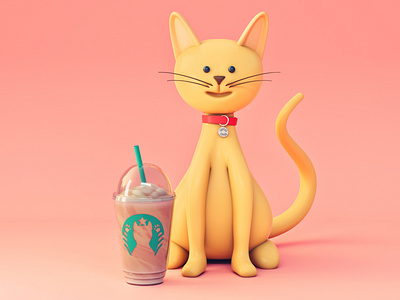 Do you want some catffee? 3d 3d character 3d illustration animal cartoon cat character cinema 4d coffee design illustration low poly octane starbucks stylized