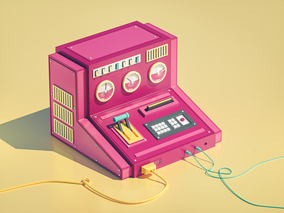 Retro Computer #4 3d cinema 4d computer computers design factory illustration low poly lowpoly machine machines motion graphics octane render