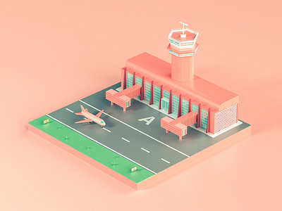 Mini Airport 3d airplane building cinema 4d design flight fly illustration low poly motion graphics octane render plane transport