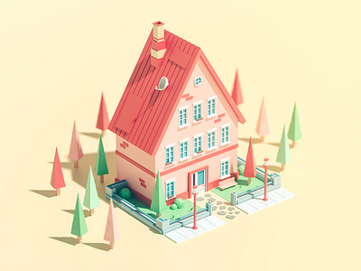Nice Building #1 3d architecture building cinema 4d design diorama house illustration isometric low poly octane render trees wes anderson