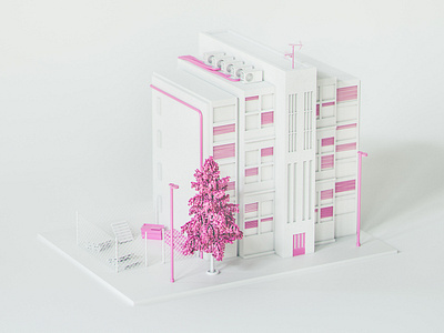 White Building 3d architecture building cinema 4d design diorama illustration low poly minimal octane render tree