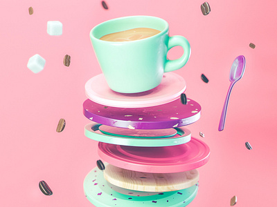 Cup of coffee 3d abstract cinema 4d coffee cup design illustration octane render pattern spoon tea