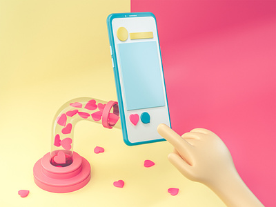 Social Machinery 3d character cinema 4d colorful design hand heart illustration iphone like likes mobile octane render phone social media