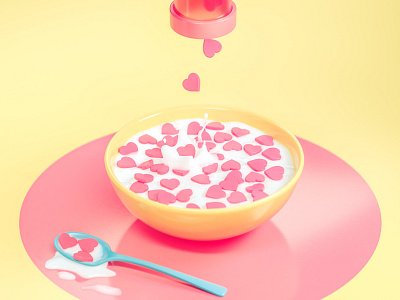 Social Breakfast 3d 3d illustration bowl cinema 4d colorful design illustration instagram likes liquid milk octane social splash spoon
