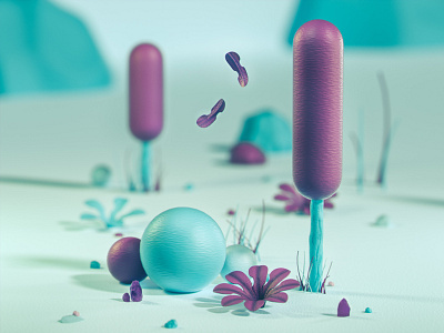 New life forms 3d 3d illustration cinema 4d design flowers illustration landscape nature octane render texture trees