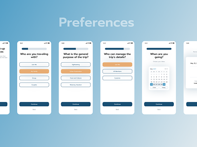 KalTrip Preferences Mobile App UI design design ideas mobile ui
