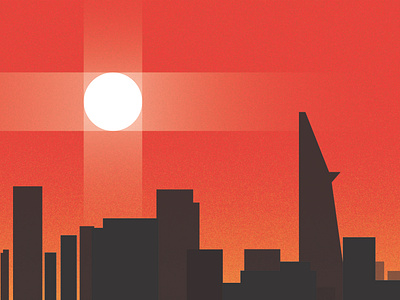 Sunset afternoon flat illustration red saigon sunset