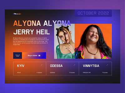 Concert landing page for Alyona Alyona concert design marketing ui web website