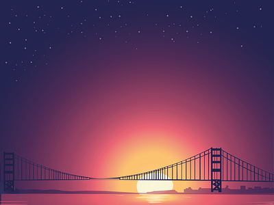 Sunset bridge bridges city cityscape design illustration night sun sunset vector