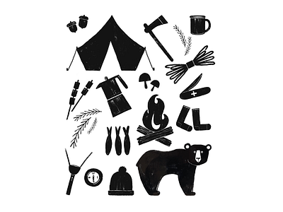 Camping Illustration bear branding camping coffee creative design digital fire fish graphic design hiking illustration light nature outdoors supplies tents tools