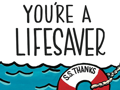 Lifesaver Thank You gouache greeting cards illustration