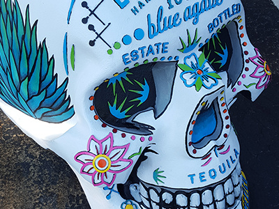 El Jimador Sugar Skull acrylic painting public art sugar skull
