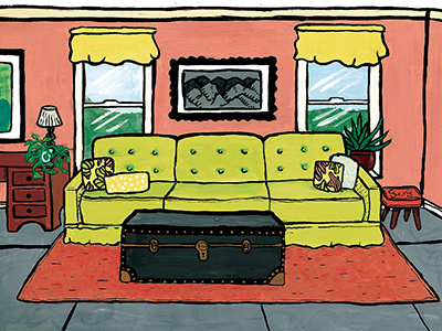 Living Room Study 1 gouache illustration interiors