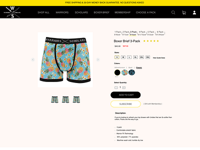 Product Page Elements for Men's boxers shop adobe xd design product card shopify ui design ux design