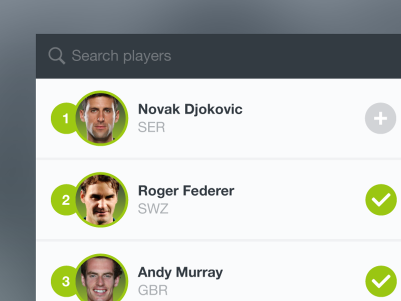 SpinScout - Ranking screen material push scores ranking players tennis