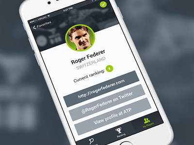 Tennis app Profile screen