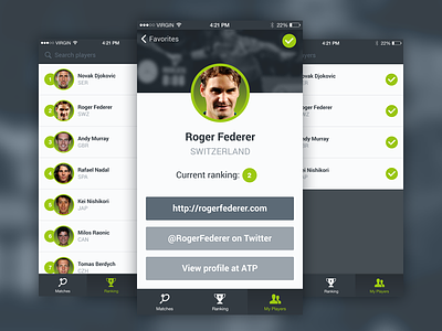 Tennis app demo demo flat ionic iphone material players ranking scores tennis