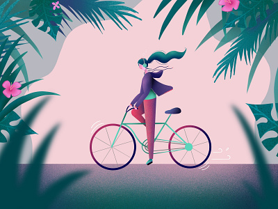 Tropical ride character cycling design gal shir girl graphic illustration tropical