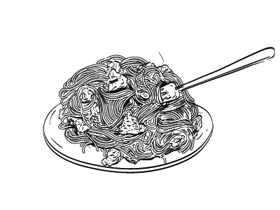 Spagetti black engraving food illustration