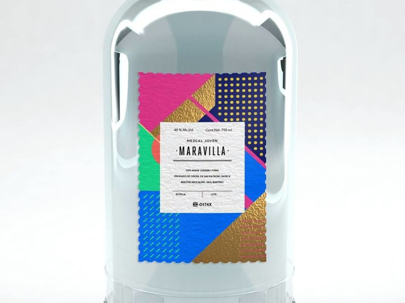 Mezcal Joven Maravilla modular geometric mexico color render detail branding foil design label mezcal