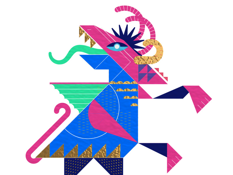 Alebrije diablo mezcal beast mexico pink gemoetric vector dragon devil illustration alebrije