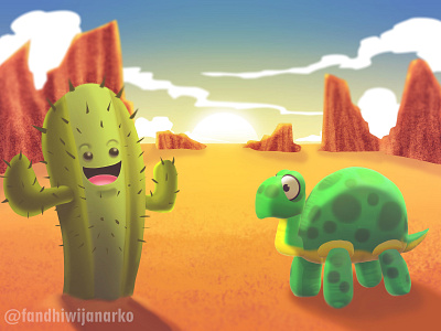 Mr. Cactus meets balloon turtles in the desert cactus character children cute illustration kids storybook turtle