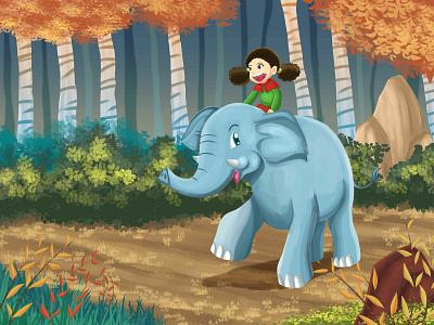 Girl And Elephant character cute elephant girl illustration illustration art kids kidsillustration storybook