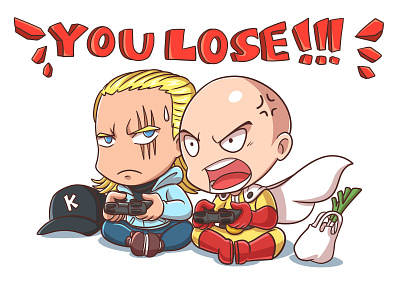 Saitama Vs King anime character chibi chibicute chibikawaii cute game illustration illustration art japan kids kidsillustration king saitama saitamavsking