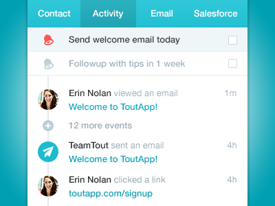 Tout Activity Feed activity email social teal user experience user interface