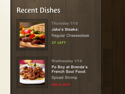 Recent Dishes Sidebar