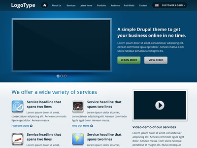 Drupal Theme blue business clean drupal gradient homepage icon icons open sans shadow simple slider template theme web web design website