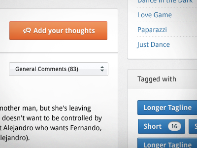 Buttons n' Stuff blue button comments droid sans orange tags ui web web design website