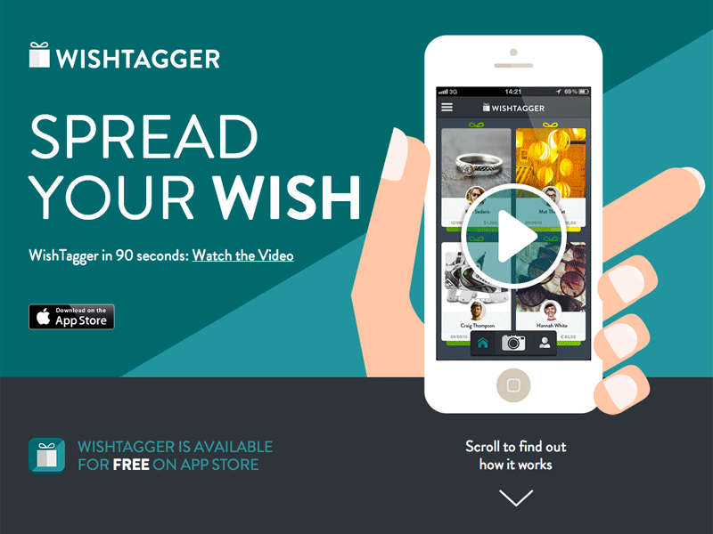 Wishtagger Site animation app appstore parallax scroll single page website wish wishtagger