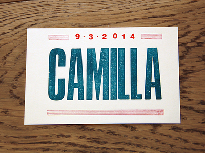 Camilla baby camilla letterpress newborn postcard