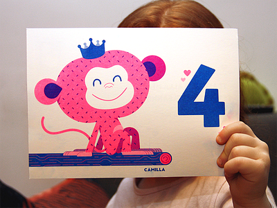 Happy birthday Monkey birthday card four girl hppy illo illustration monkey print riso risograph